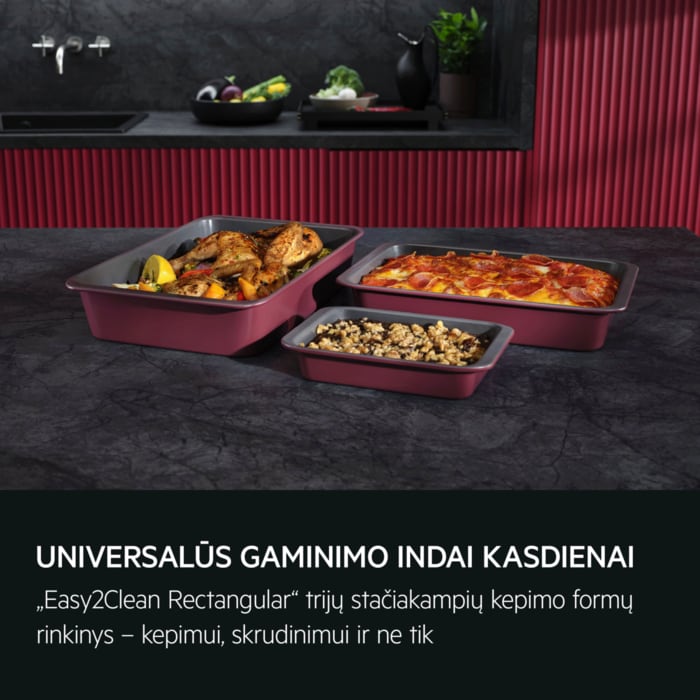 UNIVERSALŪS GAMINIMO INDAI KASDIENAI „Easy2Clean Rectangular“ trijų stačiakampių padėklų rinkinys – kepimui, skrudinimui ir ne tik
