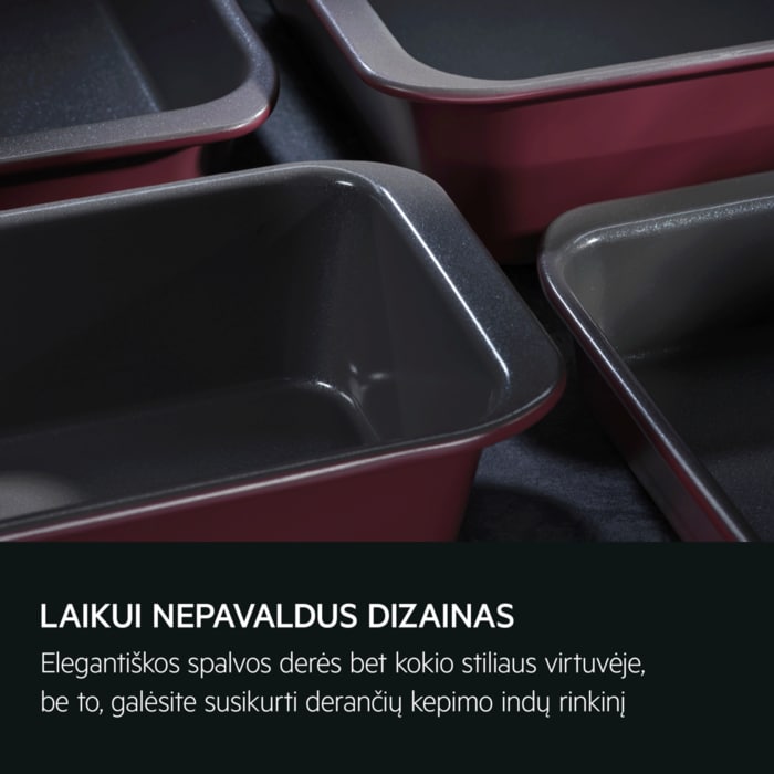 LAIKUI NEPAVALDUS DIZAINAS Elegantiškos spalvos derės bet kokio stiliaus virtuvėje, be to, galėsite susikurti derančių kepimo indų rinkinį