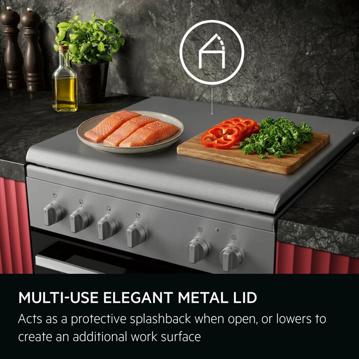 Protects walls when you’re cooking, hides the hob when off.