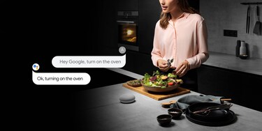 Woman speaking with google