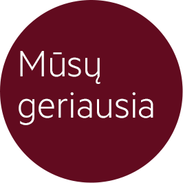 Bordo spalvos apskritime yra užrašas „Mūsų geriausia“